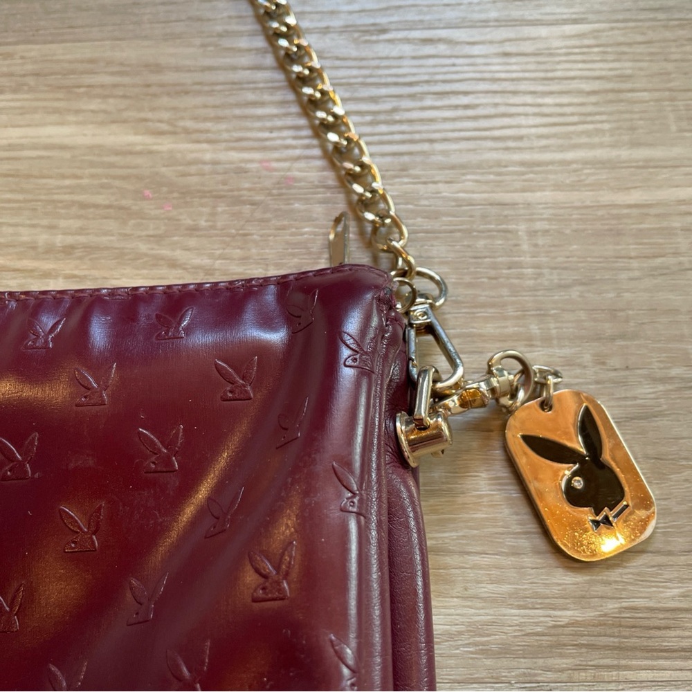 Red Wine Maroon Playboy Crossbody Bag Purse Embossed Bunny Gold - Picture 8 of 9